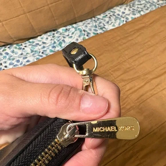 Michael Kors Black Leather Wristlet Wallet | Zip Around - Picture 5 of 7